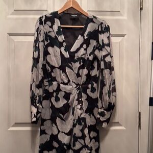 The Kooples Black and White Floral Long Sleeve Dress